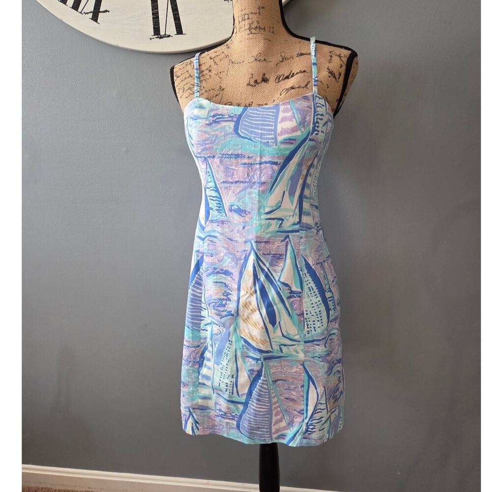lilly pulitzer shelli stretch dress light lilac verbena aboat time blue NWT 4